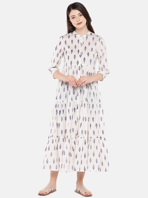 

Globus Women Off-White Self Design Empire Dress