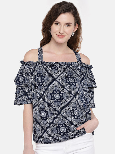 

Globus Women Navy Blue Printed Top