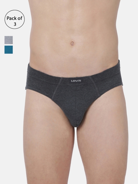 

Levis Men Pack of 3 Solid Briefs BF-100CA-3PK, Grey melange