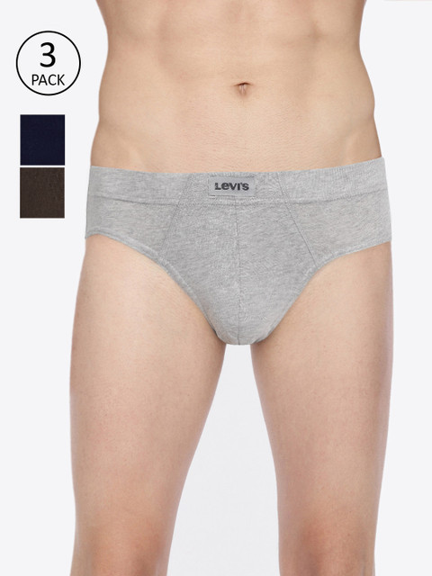 

Levis Men Pack of 3 Solid Briefs BF-100CA-3PK-STYLE-011-592, Grey melange
