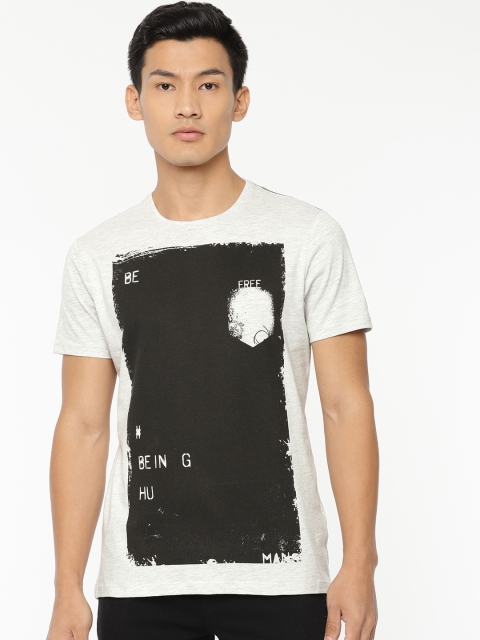 

Being Human Clothing Men Grey Melange & Black Printed Round Neck T-shirt