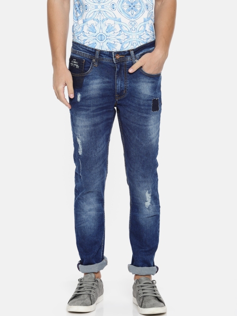 

Being Human Clothing Men Blue Skinny Straight Fit Mid-Rise Low Distress Stretchable Jeans