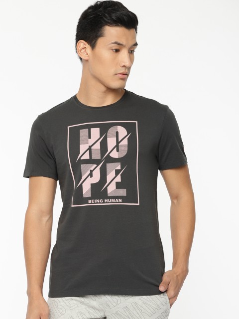 

Being Human Clothing Men Grey Printed Round Neck T-shirt