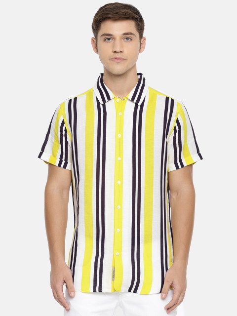 

Being Human Men White & Yellow Regular Fit Striped Casual Shirt