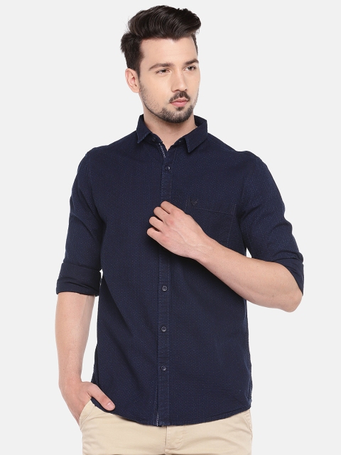 

Globus Men Blue Slim Fit Self Design Casual Denim Shirt