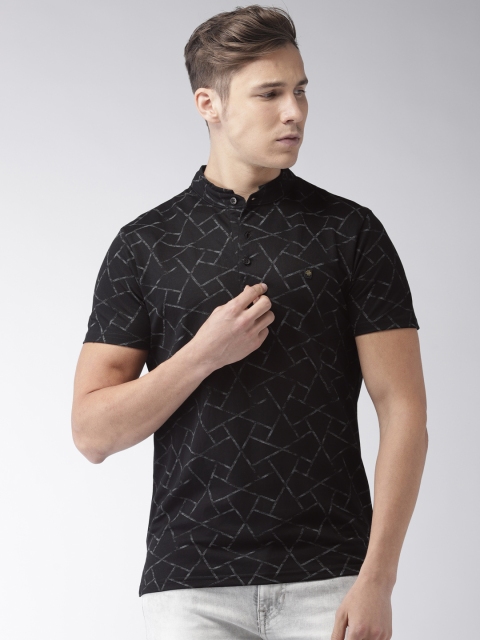 

The Indian Garage Co Men Black Printed Slim Fit Mandarin Collar T-shirt