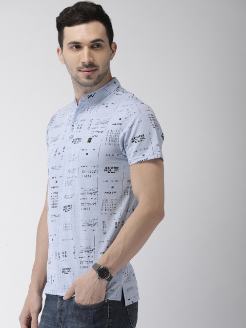 

The Indian Garage Co Men Blue Printed Mandarin Collar T-shirt
