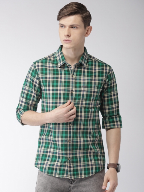 

The Indian Garage Co Men Green & Beige Slim Fit Checked Casual Shirt