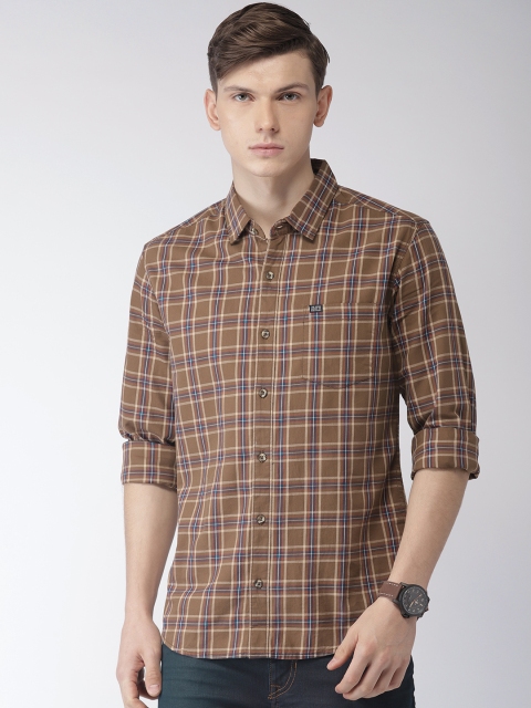 

The Indian Garage Co Men Brown & Navy Blue Regular Fit Checked Casual Shirt