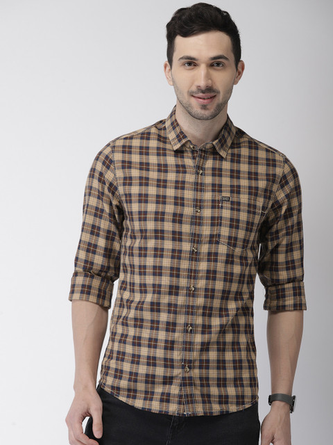 

The Indian Garage Co Men Khaki & Navy Slim Fit Checked Casual Shirt