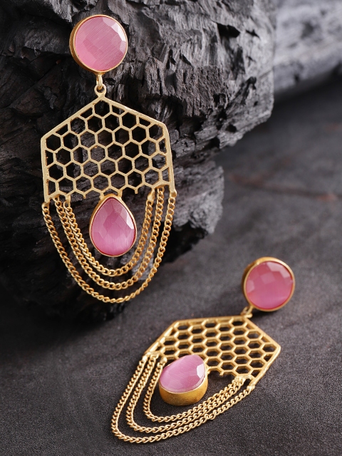 

Zobby Pink & Gold-Plated Handcrafted Drop Earrings