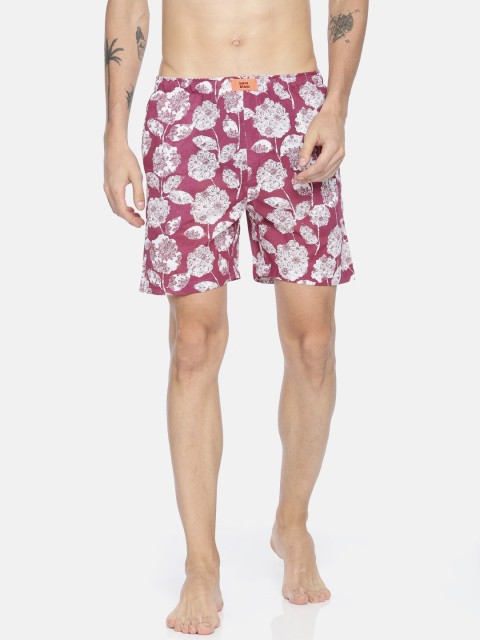 

Bareblow Men Burgundy & White Printed Boxers BBBX83