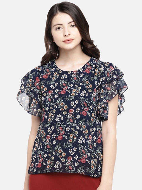 

Manola Women Navy Blue Printed Boxy Top