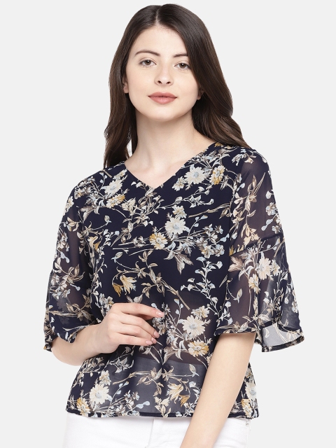 

Manola Women Navy Blue Printed Boxy Top