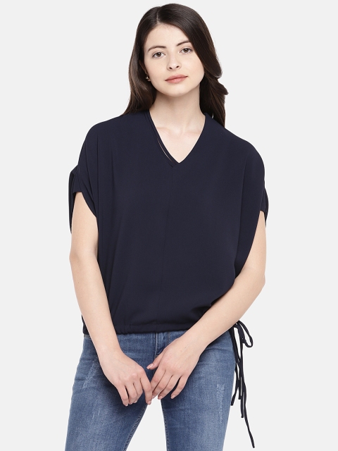 

Manola Women Navy Blue Solid Blouson Top
