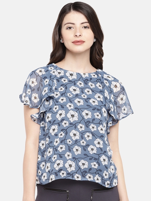 

Manola Women Blue Printed Boxy Top