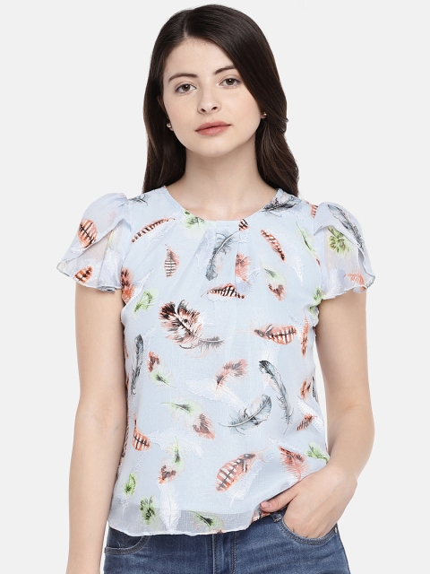 

Manola Women Blue Printed Boxy Top