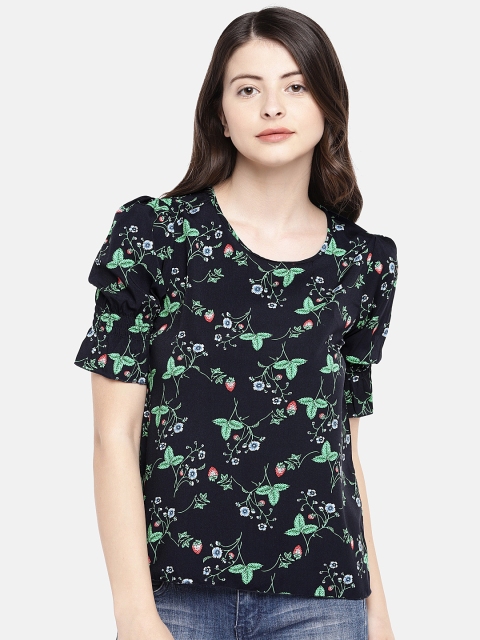 

Manola Women Navy Blue Printed Boxy Top