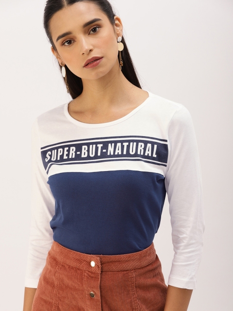 

DressBerry Women Navy Blue & White Colourblock Round Neck T-shirt