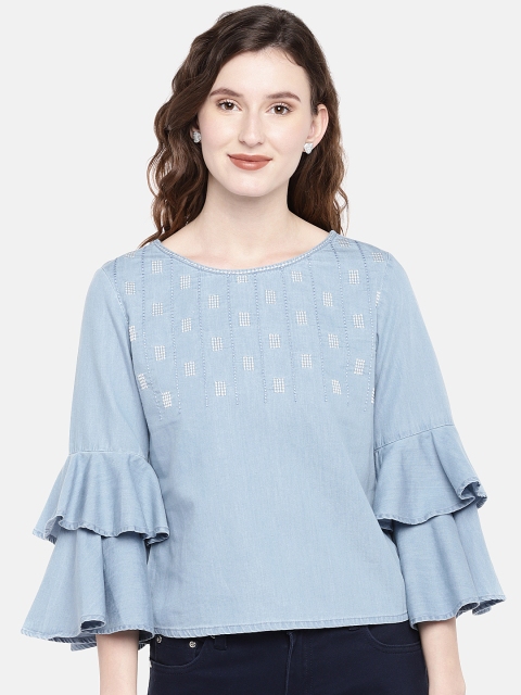 

Ethnicity Women Blue Solid Pure Cotton Top