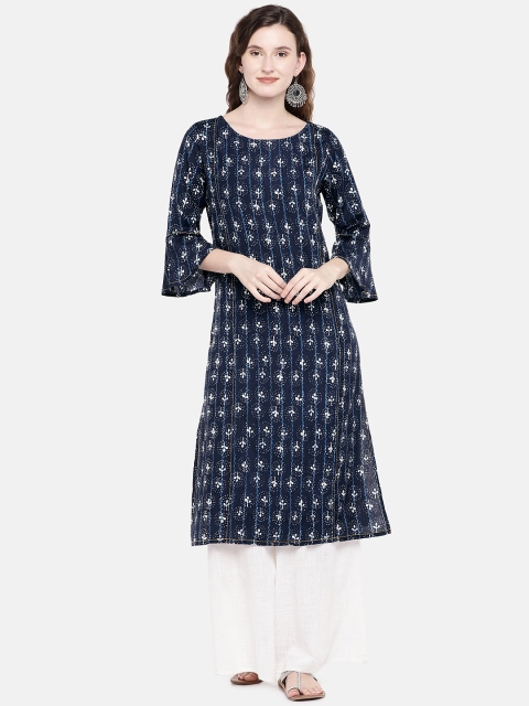 

Ethnicity Women Blue Printed Straight Kurta