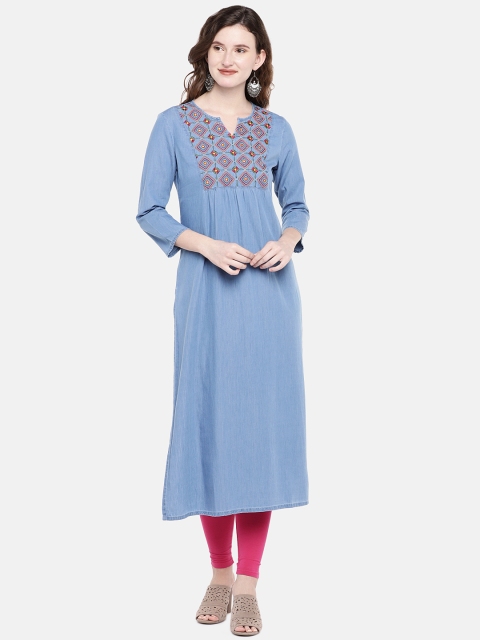 

Ethnicity Women Blue Solid Straight Kurta