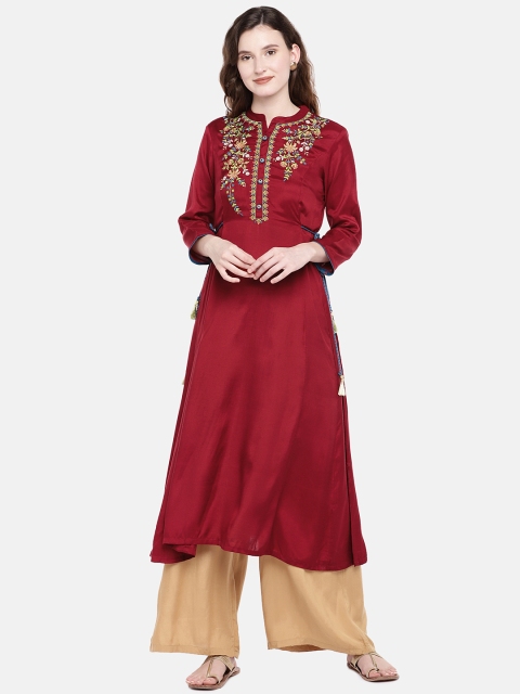 

Ethnicity Women Maroon Solid A-Line Kurta