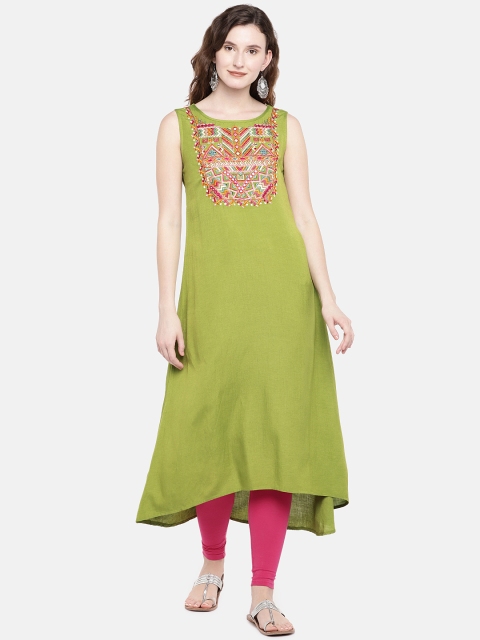 

Ethnicity Women Green Solid Asymmetric A-Line Kurta