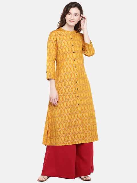 

Ethnicity Women Mustard Yellow Printed A-Line Kurta