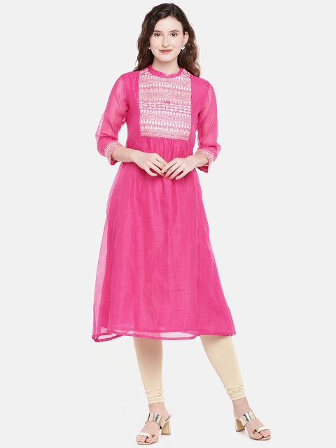

Ethnicity Women Pink Solid A-Line Kurta