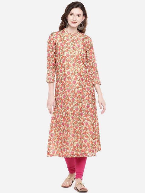 

Ethnicity Women Beige Floral Printed A-Line Kurta