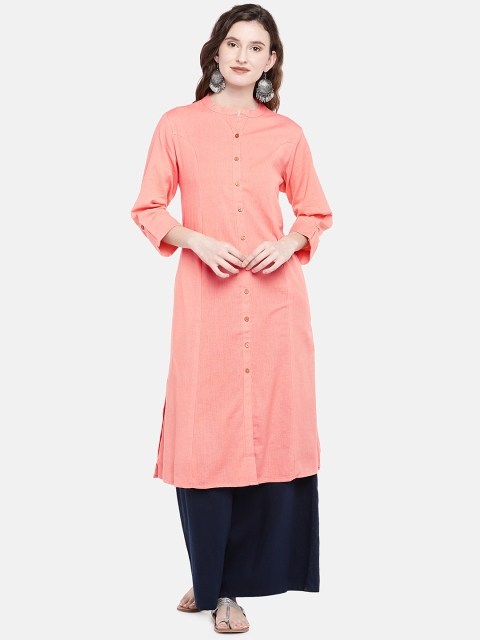 

Ethnicity Women Peach-Coloured Solid Straight Kurta