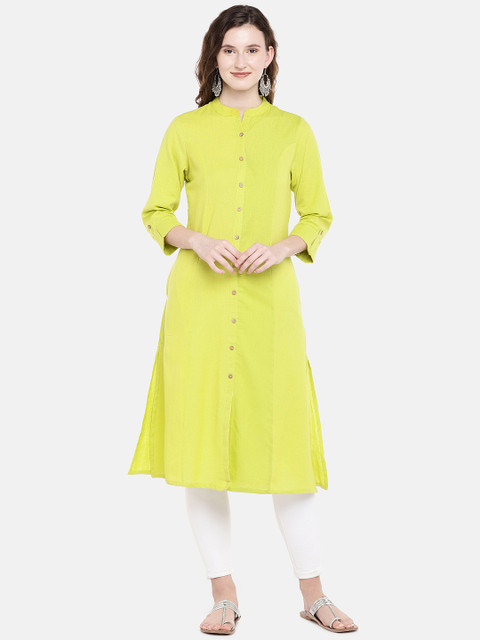 

Ethnicity Women Lime Green Solid A-Line Kurta