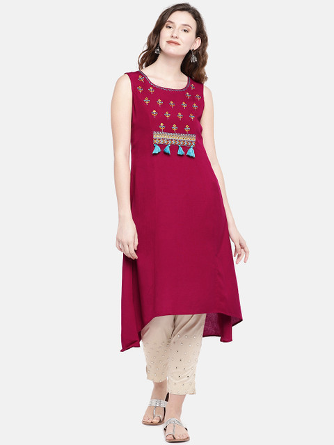 

Ethnicity Women Maroon Embroidered Straight Kurta