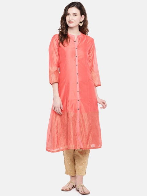 

Ethnicity Women Coral Pink Solid A-Line Kurta