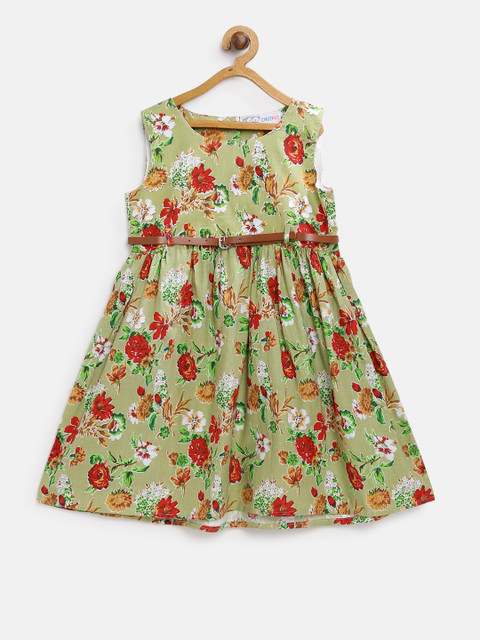 

CHUTPUT Girls Green & Red Floral Print A-Line Dress