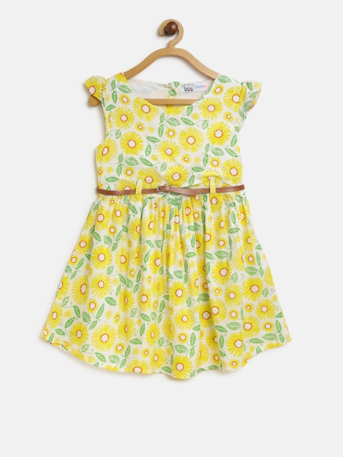 

CHUTPUT Girls White & Yellow Printed Fit & Flare Dress