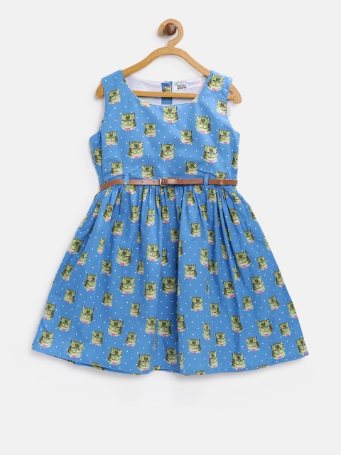 

CHUTPUT Girls Blue Printed Fit & Flare Dress