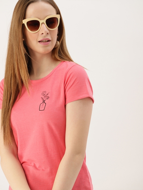 

DressBerry Women Pink Solid Round Neck T-shirt