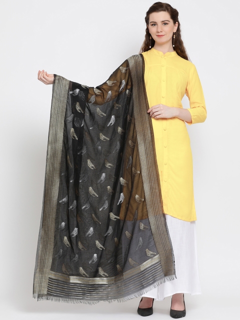 

SHINGORA Black Woven Design Antimicrobial Dupatta