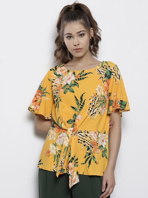 

DOROTHY PERKINS Women Yellow Printed Cinched Waist Top