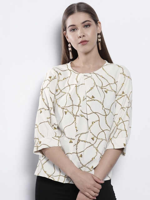 

DOROTHY PERKINS Women Petite Off-White & Yellow Printed Top