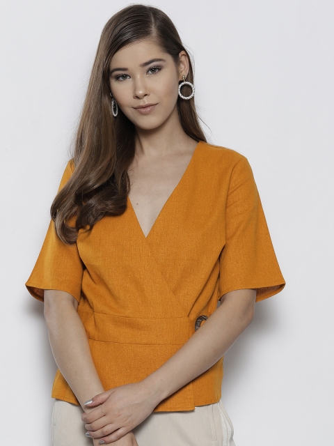 

DOROTHY PERKINS Women Mustard Yellow Solid Wrap Top