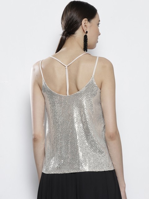 

DOROTHY PERKINS Women Silver & Cream-Coloured Embellished Styled Back Top