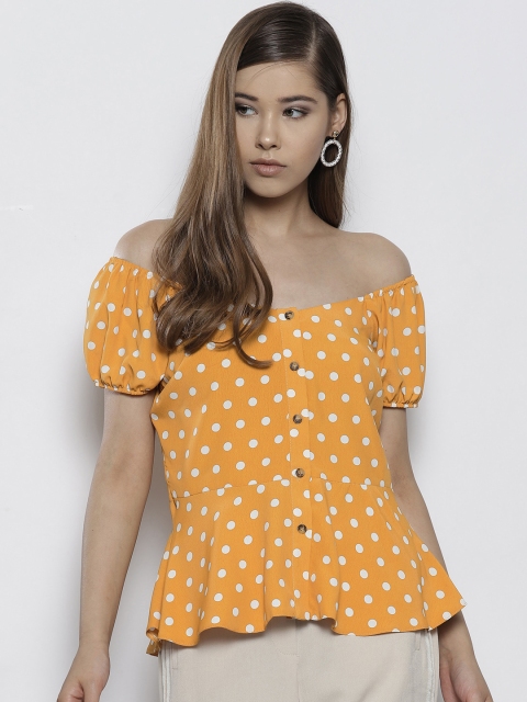

DOROTHY PERKINS Women Mustard Yellow Printed Bardot Top