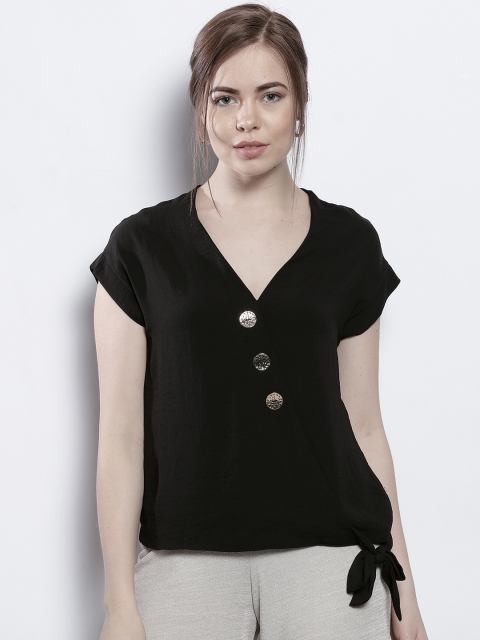 

DOROTHY PERKINS Women Black Solid Wrap Top