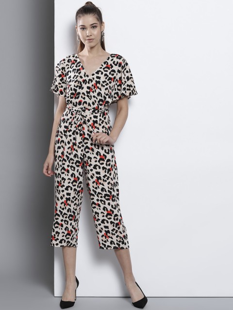 

DOROTHY PERKINS Petite Beige & Black Printed Layered Culotte Jumpsuit