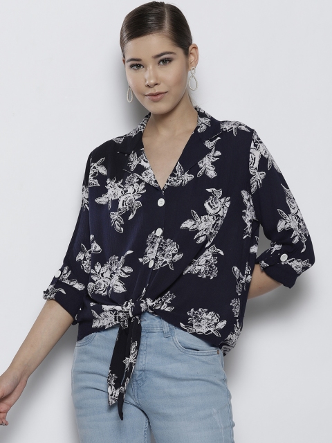 

DOROTHY PERKINS Women Petite Navy Blue & White Regular Fit Printed Casual Shirt