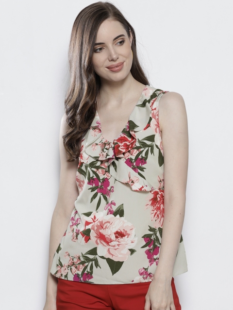 

DOROTHY PERKINS Women Grey & Pink Printed A-Line Top