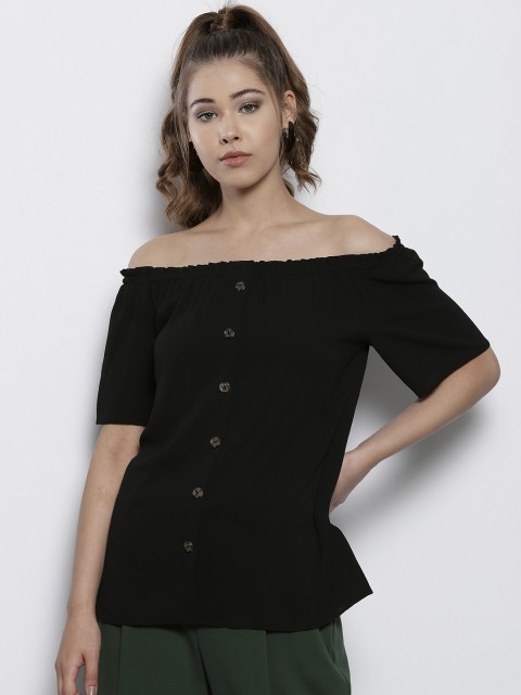 

DOROTHY PERKINS Women Black Solid Bardot Top